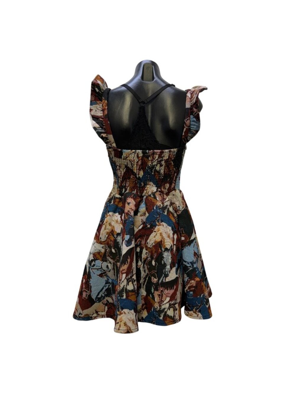 Lucky & Blessed Brown & Blue Horse Print Sleeveless Dress M - Picture 2 of 7